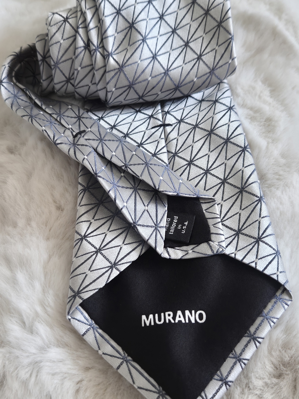 SHARP Murano Mens Tie Silver Blue Geometric Modern Designer Necktie USA - Picture 3 of 8